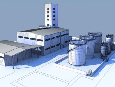 3D model view oil refinery silo